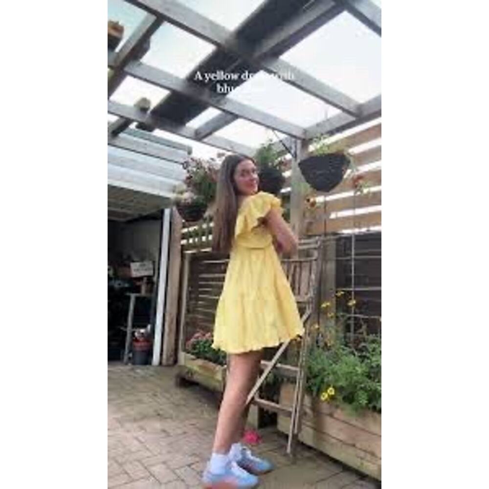 Ann Taylor Yellow Cotton Eyelet Lace Flutter Sleeve Shift Summer Dress Size 12